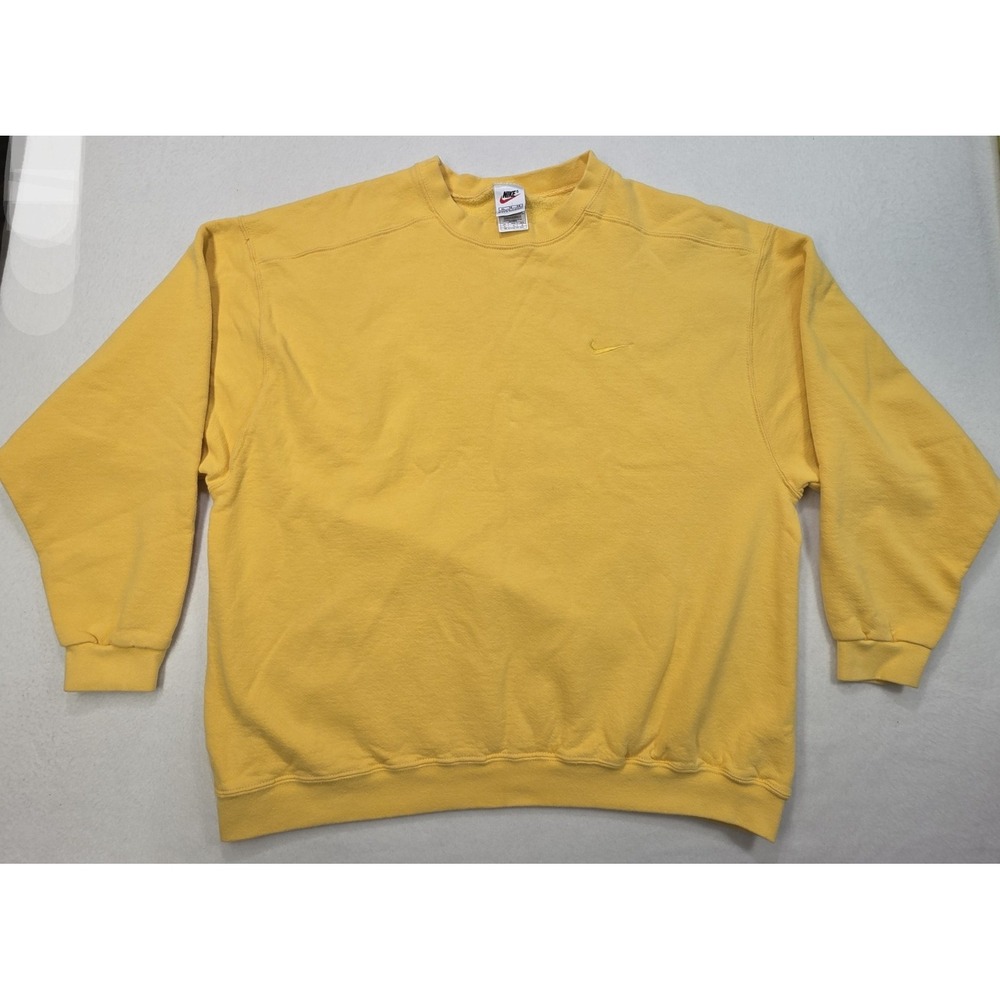 Vintage 90s Nike Swoosh Sweatshirt White Tag Yellow on Yellow Crewneck Mens XL